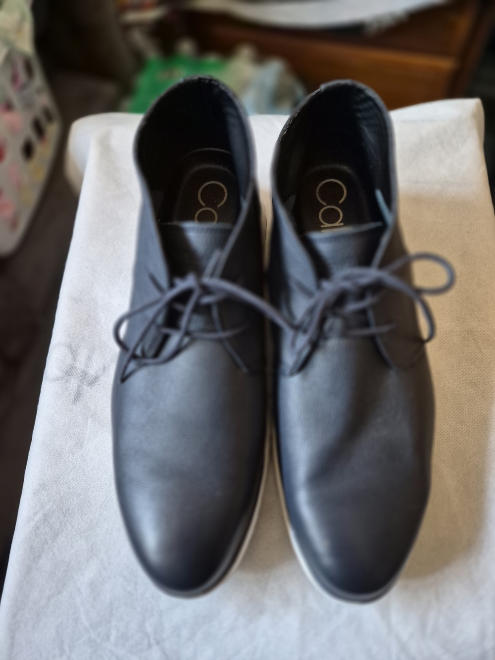 Calvin Klein Men's Black Faux Leather Lace-Up Casual Shoes